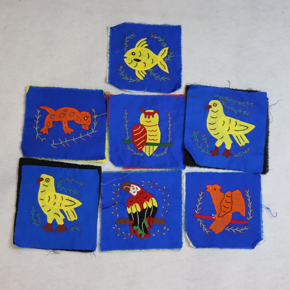 5x5" Mola Applique Fabric Squares 7pc Blue Multi Unisex Animal Art Patch‎